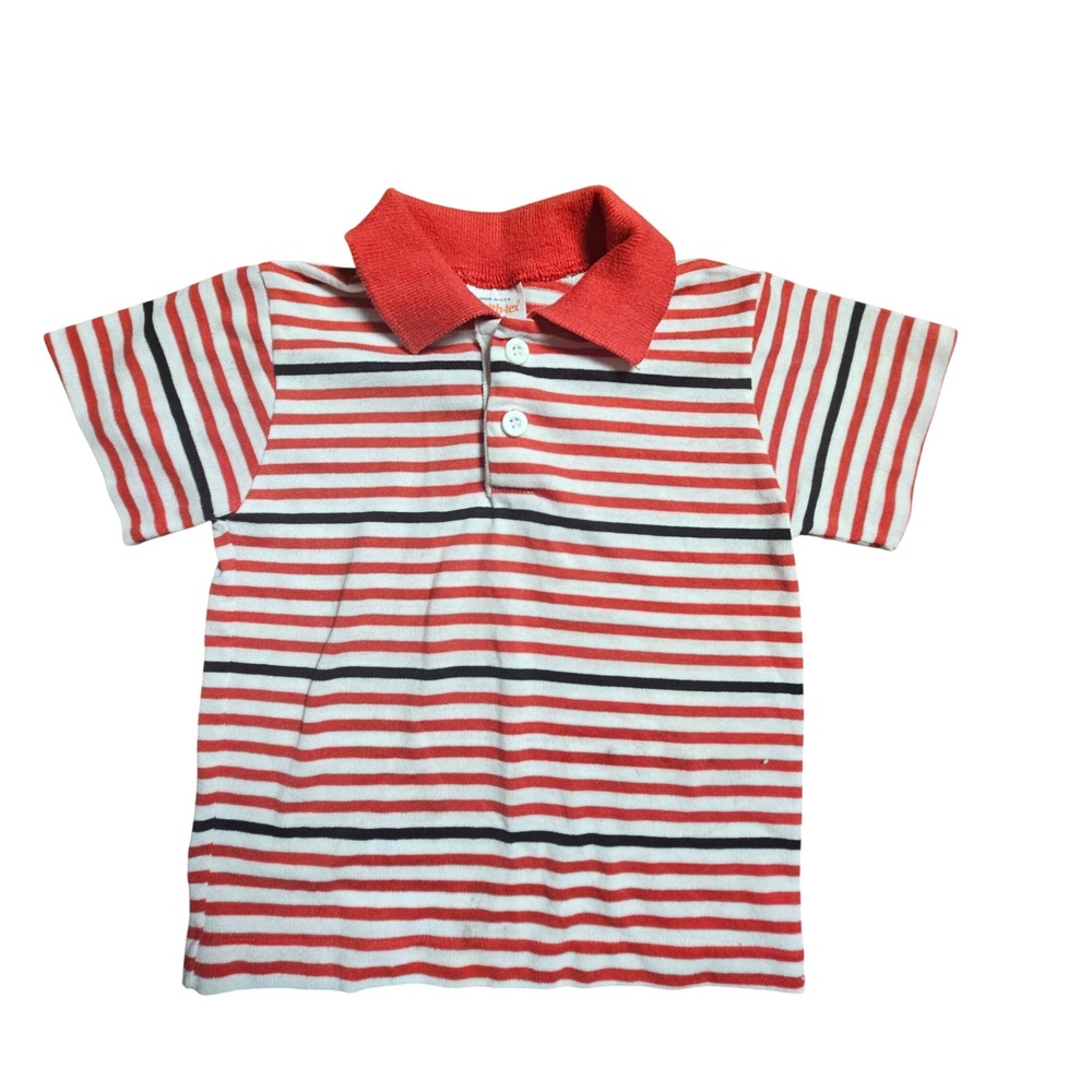 Vintage Health-tex Kids Striped Polo Shirt 4 Red White Blue USA Kidcore Preppy